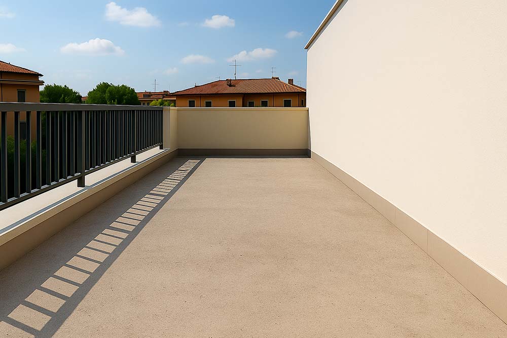 ringhiere ripristinate in un terrazzo a roma e posa massetto