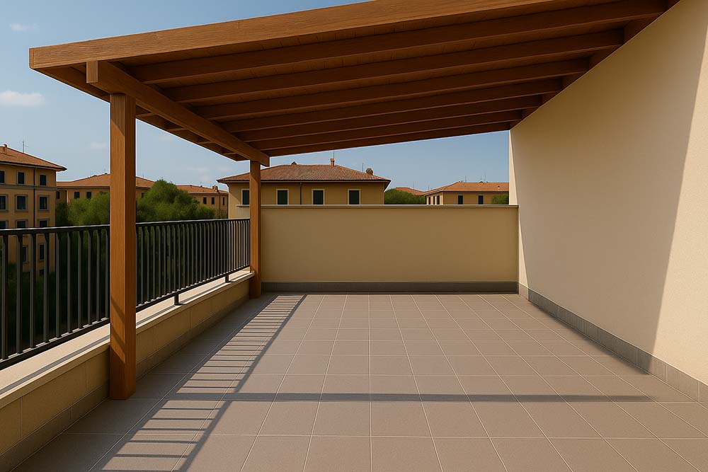 installazione di una tettoia in legno su un terrazzo a roma