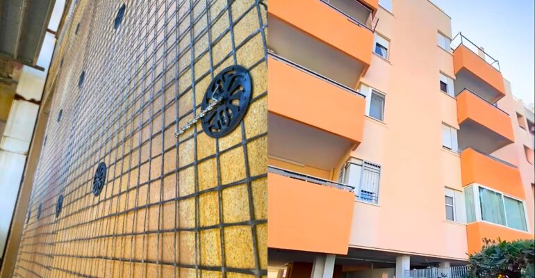 Installazione rete antisismica su facciata a Roma da Mega Restauri