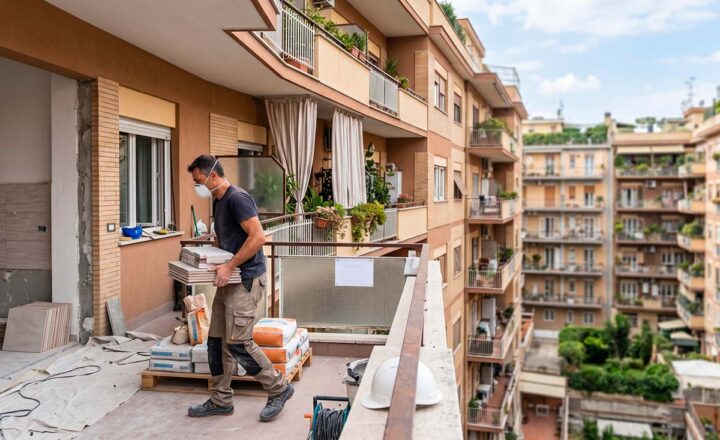 operaio Mega Restauri che ristruttura un appartamento in condominio