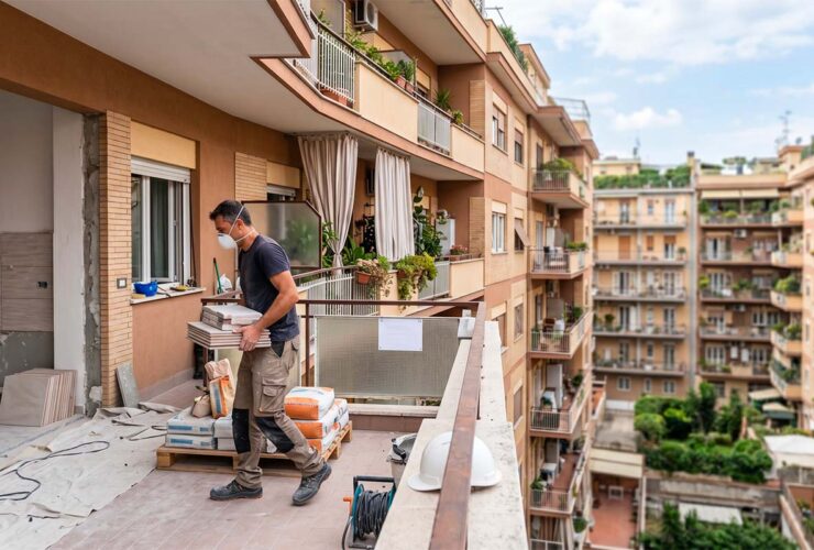 operaio Mega Restauri che ristruttura un appartamento in condominio